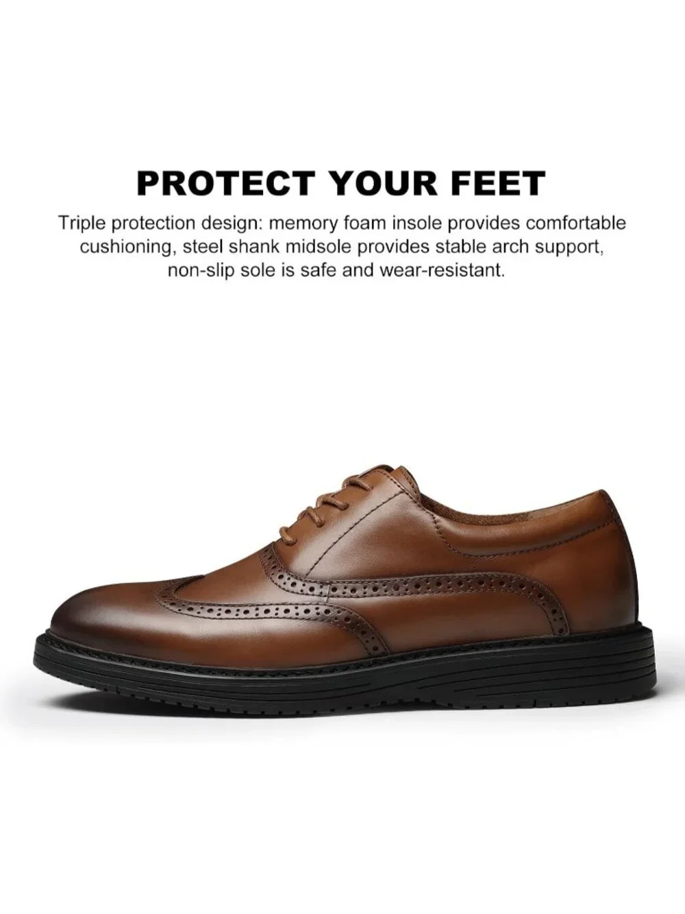 Men's Brown Genuine Leather Non Slip Casual Formal Oxford Dress Shoes